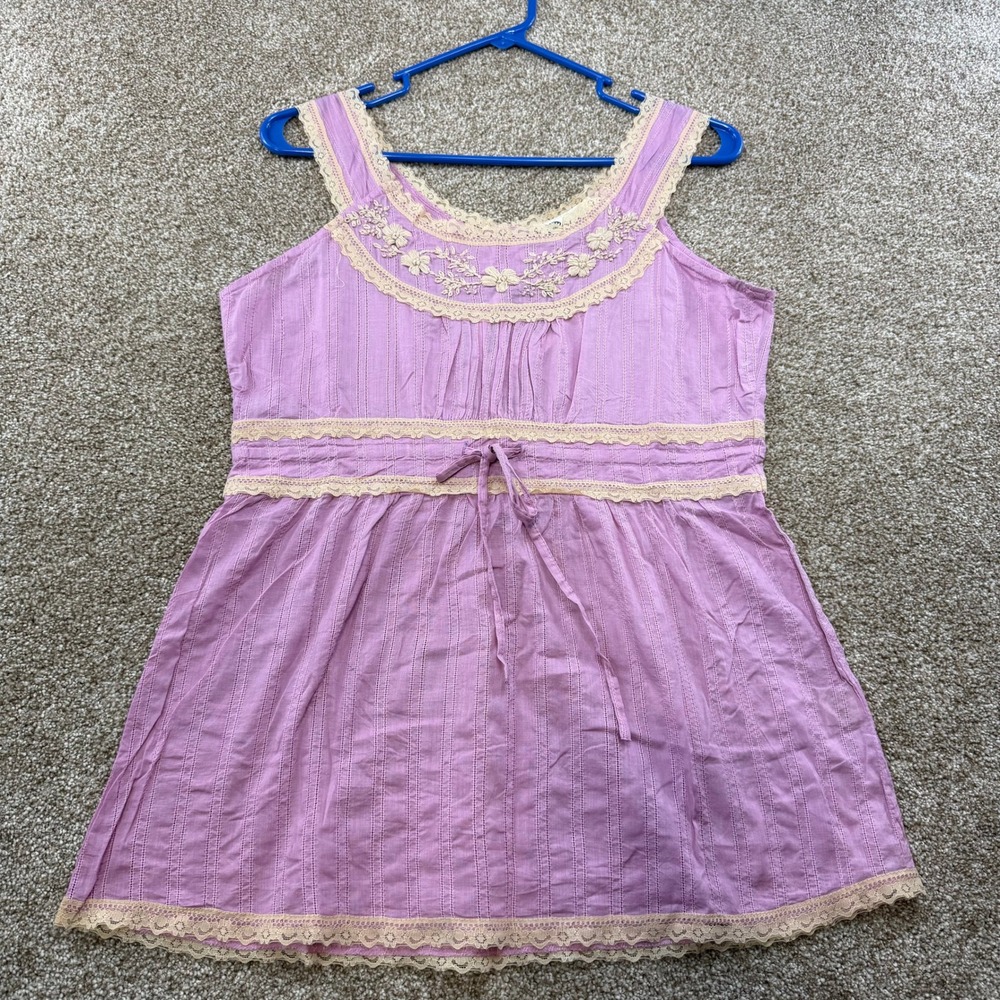 Magazine Womens D. Rose Cotton Lace Embroidered Babydoll Top M Boho Festival